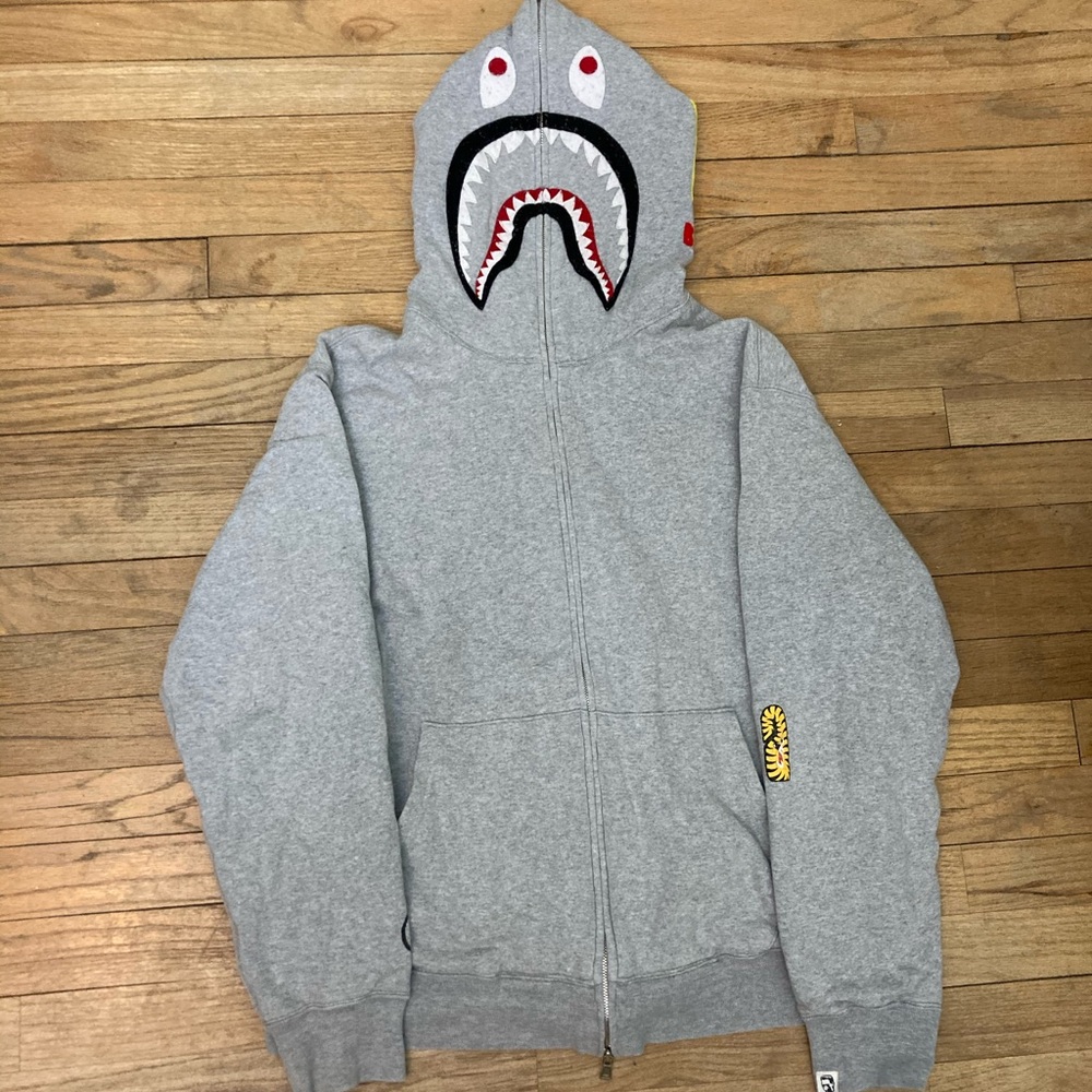Bape grey full zip shark hoodie first to be produced